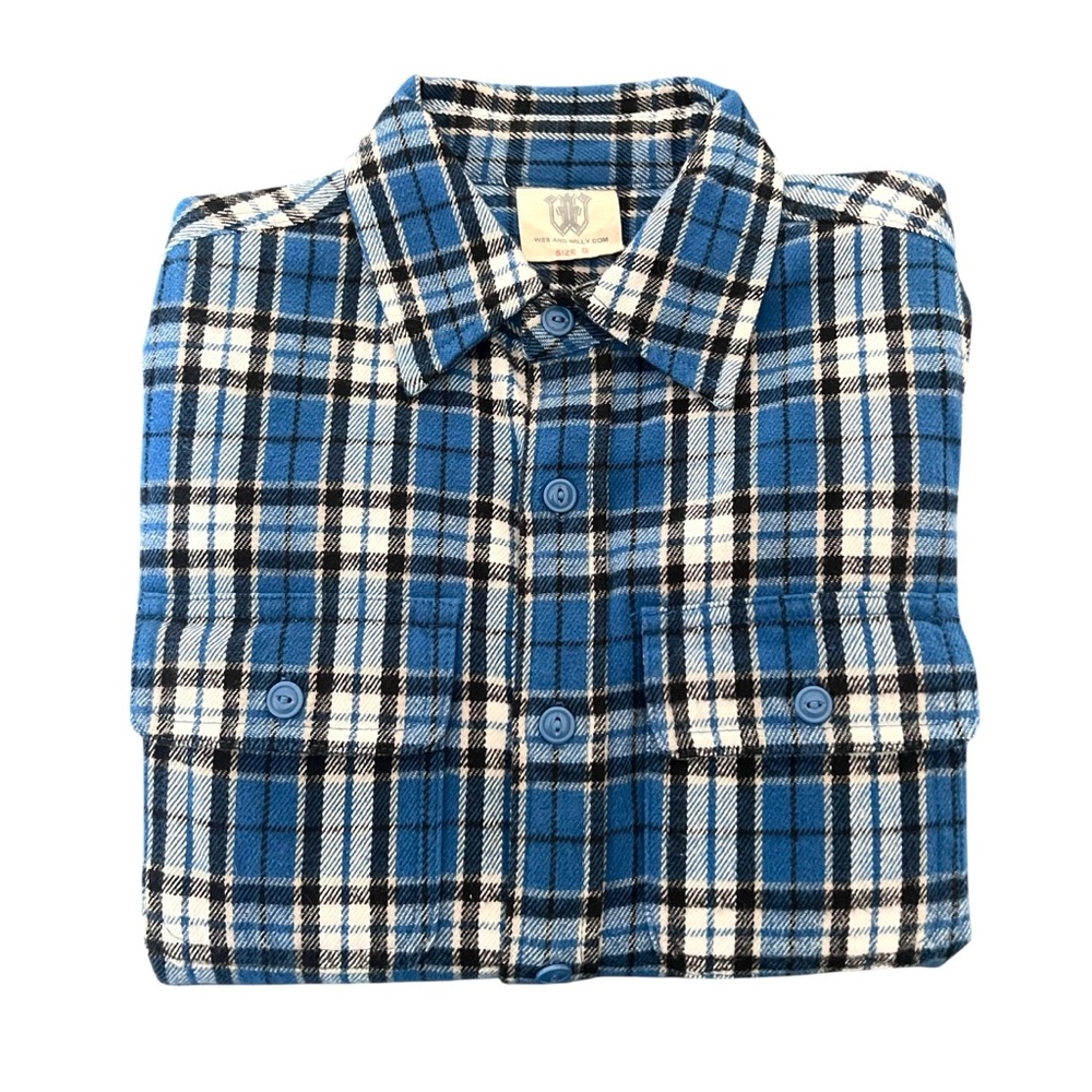 Wes & Willy Blue Plaid Heavy Flannel Shirt Boys S 8